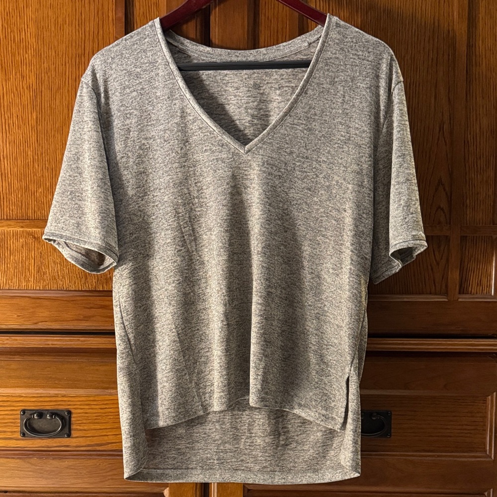 Anthropologie Pilcro Radiant Shimmer Tee Slub Deep V-Neck Relaxed Fit Metallic